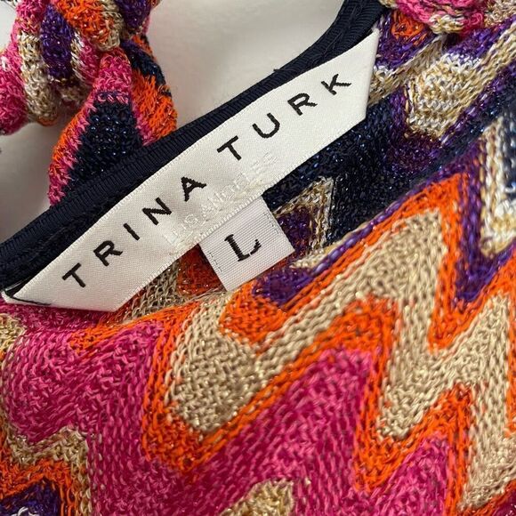 Trina Turk spacy zigzag halter top size Large - Picture 3 of 5